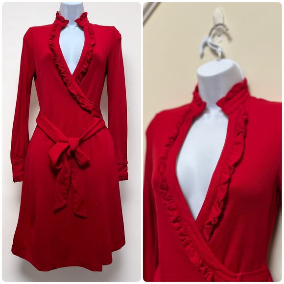 Diane von Furstenberg Dresses & Skirts - Diane Von Furstenberg Volante FLAW Wool Deep V Neck Pocket Wrap Dress Size 10